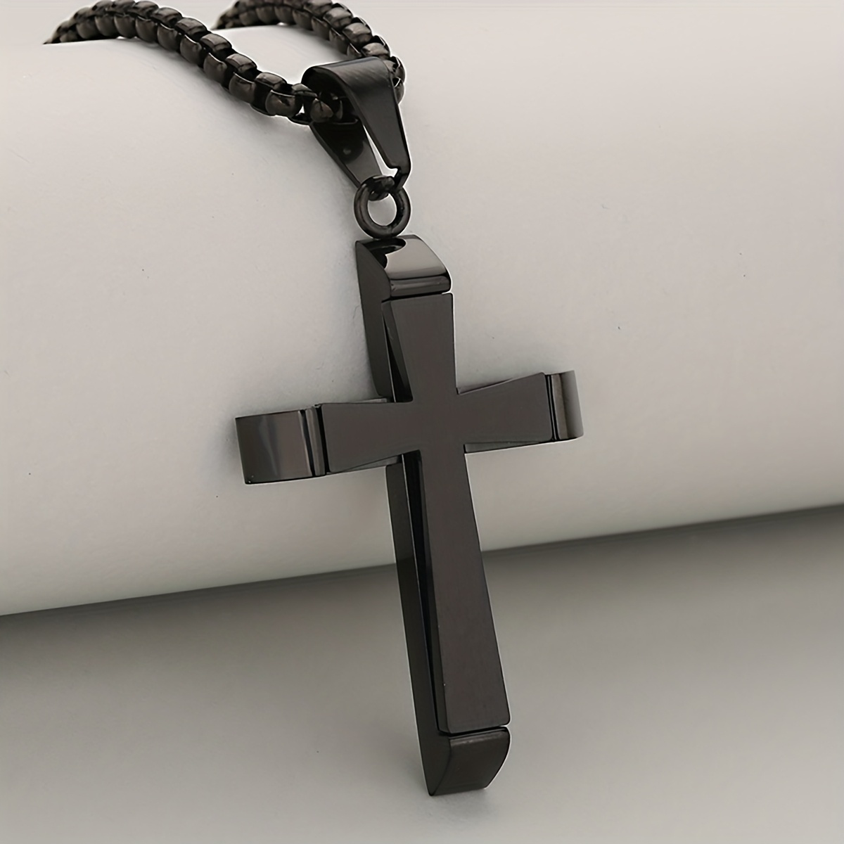 Double Layer Cross Pendant Necklace in Two-Tone Satin-Mirror Finish